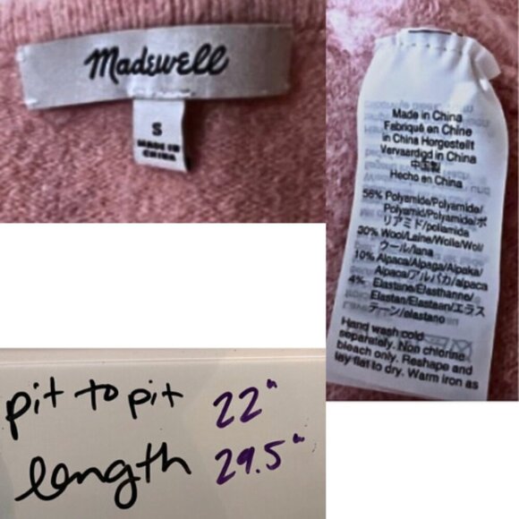 MADEWELL Pink Wool Alpaca Cardigan Size S - Picture 13 of 16